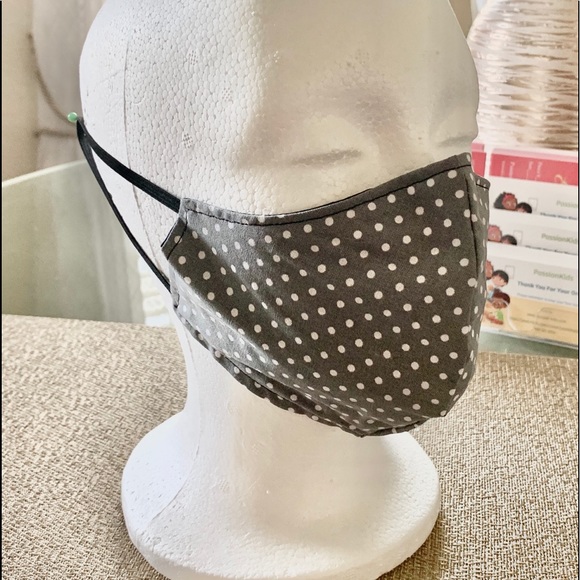 Passion of Essence Accessories - Gray and White Polka Dots Face Mask